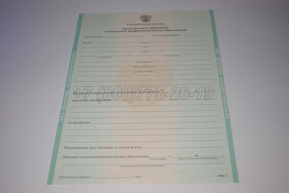 Приложение к диплому ПТУ Гознак 2011-2025 год выпуска г.Омск