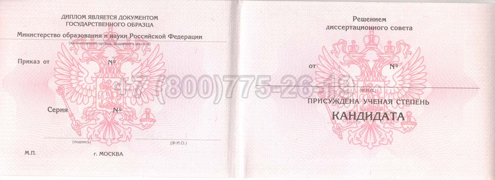 Диплом кандидата наук Гознак 2001-2012 год выпуска г.Омск