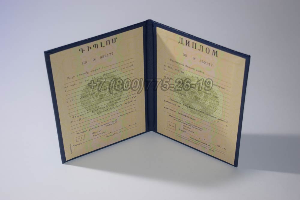 Диплом вуза Армянской ССР Гознак 1975-1991 год выпуска г.Омск